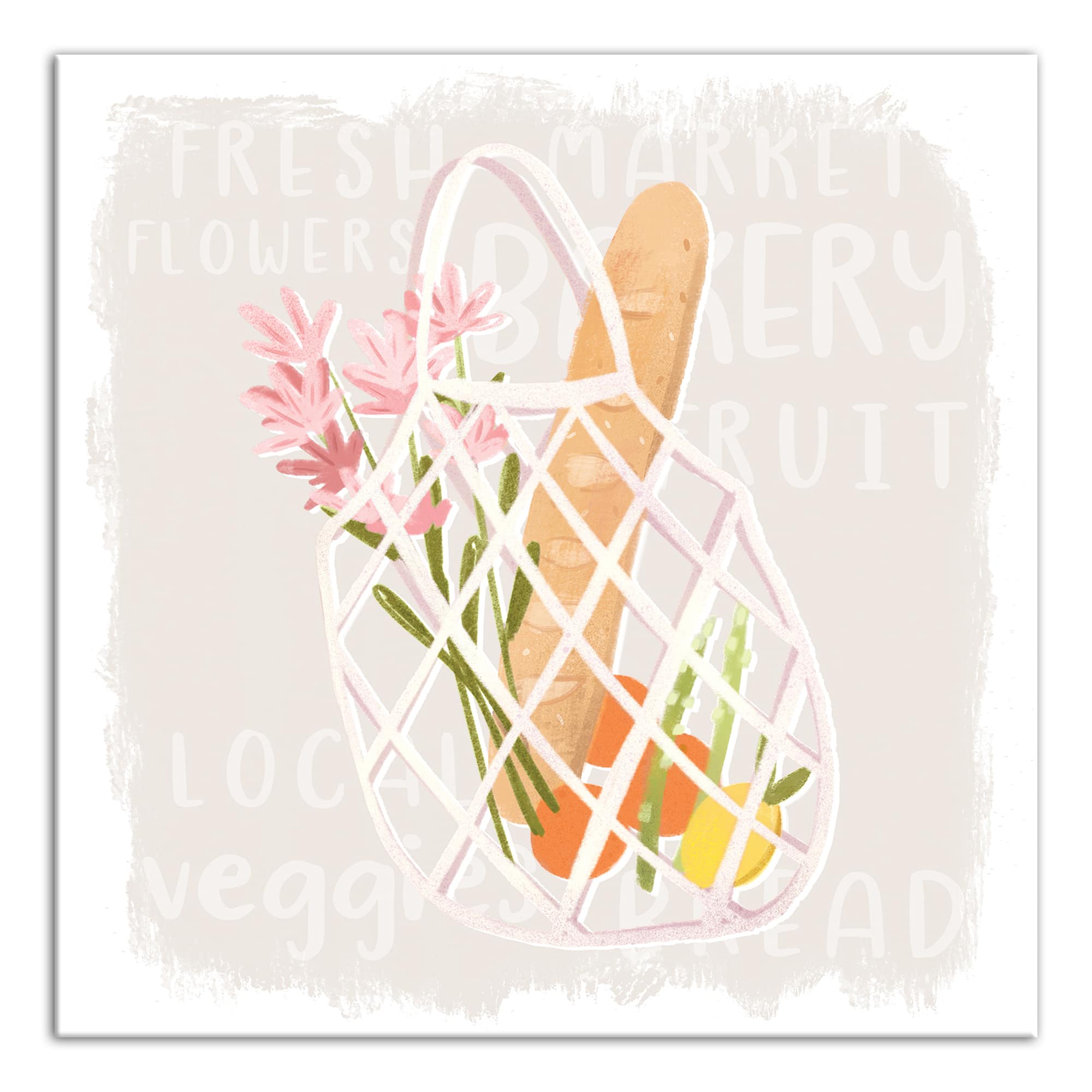 Floral Market Tote 12" x 12" Canvas Wall Art